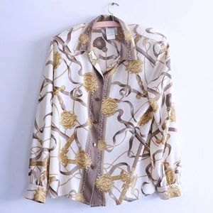 vintage 80s scarf print blouse shirt